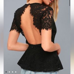 Locklyn Black Lace Backless Peplum Top